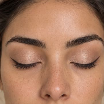 Champagne shimmer and a soft kitten wing on a sample model